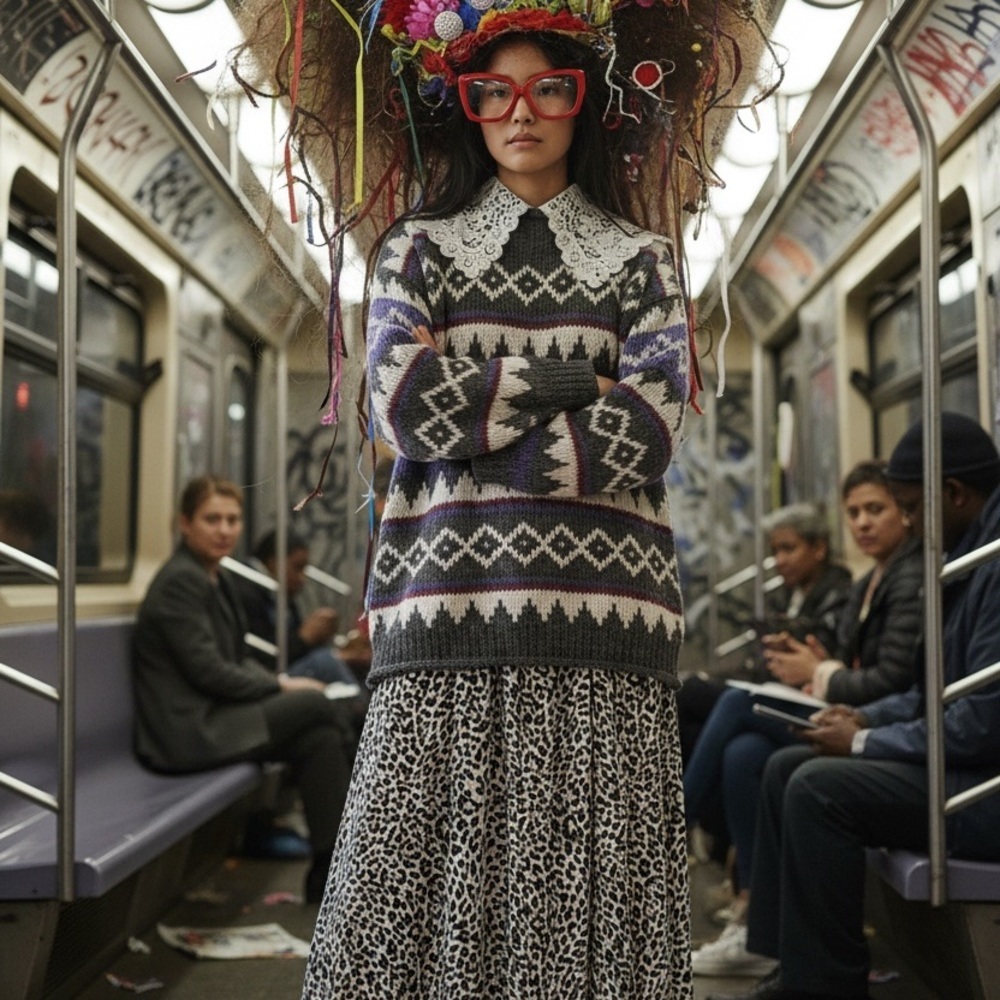 Hand Knit Nordic Multicolor Chunky Sweater Wool Size L Grandpacore VTG 90s EUC - Picture 2 of 6